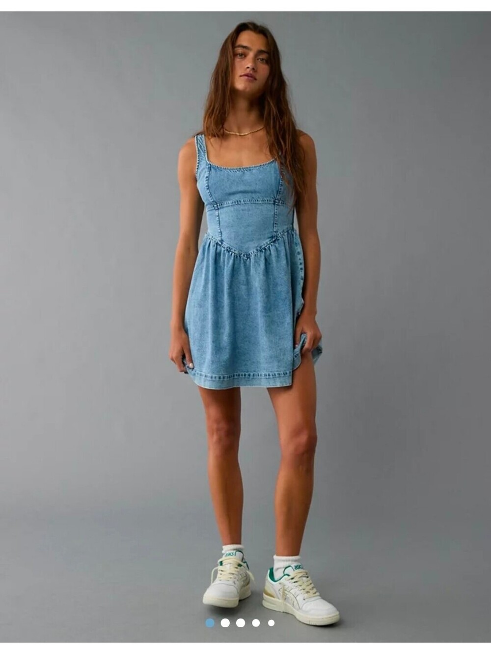 American Eagle Blue Denim Mini Dress with Smocked Back XL